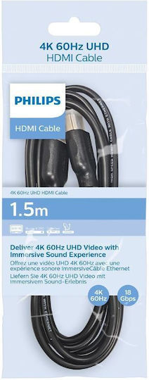 Philips HDMI 2.0 Premium High Speed 4K 60Hz HDR Kabel HDMI-Stecker - HDMI-Stecker 1,5m Schwarz