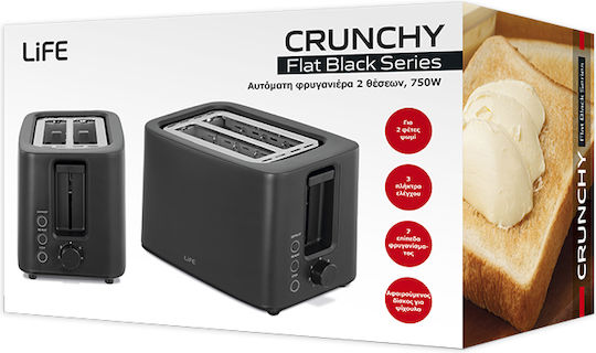 Life Crunchy Φρυγανιέρα 2 Θέσεων 750W Μαύρη