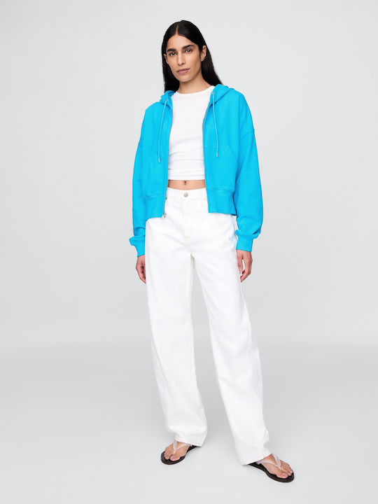 Long Women's Sweatshirt Jacket Hooded Bright Blue