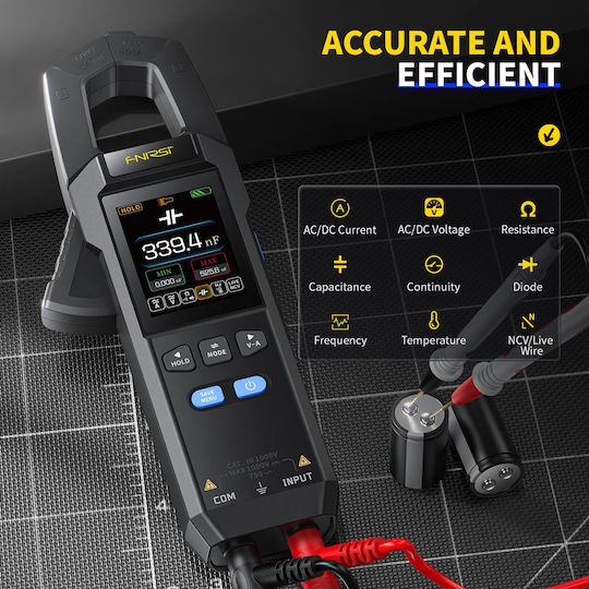 Fnirsi Clamp Meter Digital 600A AC True RMS with Test Leads FNR-DMC-100