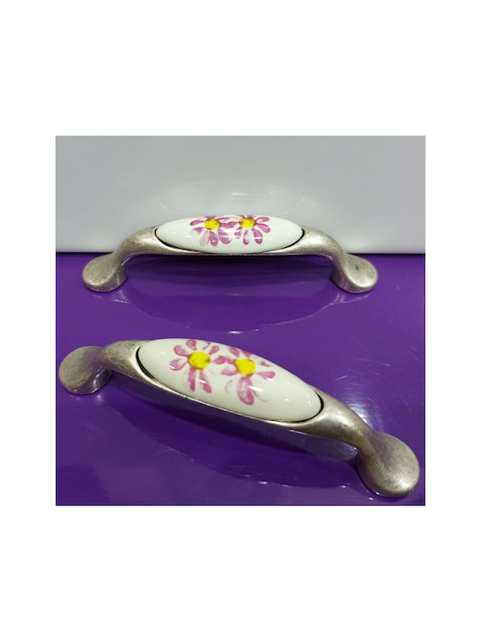 Porcelain Italian Furniture Handle Premiere 1413-arg Size 9.6cm Antique Silver Porcelain
