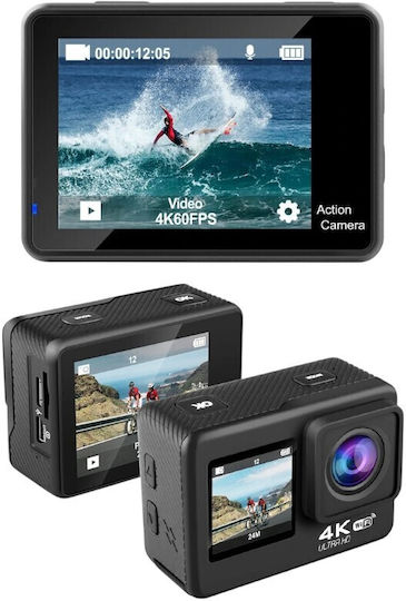 V8R Action Camera 4K Ultra HD Υποβρύχια (με Θήκη) με Οθόνη Αφής 2" και Wi-Fi Μαύρη