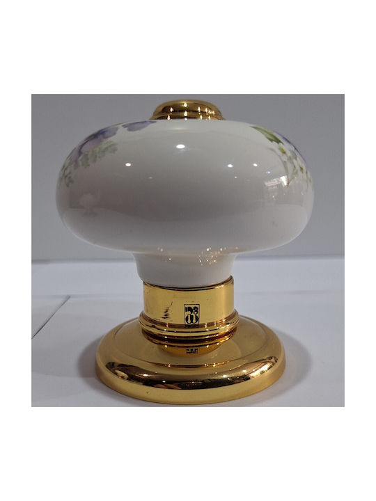 Italian Porcelain Front Door Knob Mandelli 10553-oro1 24k Gold Plated Dimensions 67 × 67 × 72 Mm