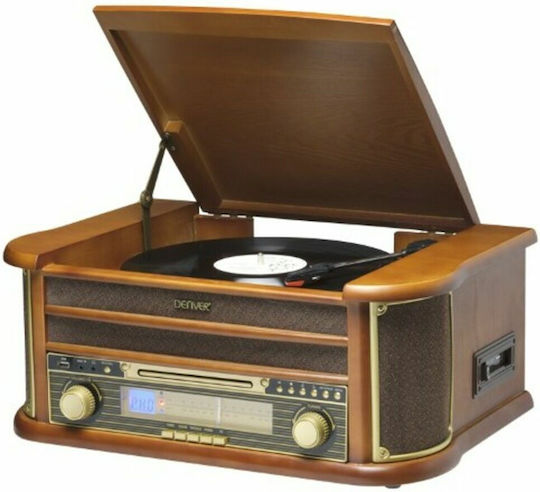 Denver Vintage MCR-50 Turntables with Preamp and Built-in Speakers Brown