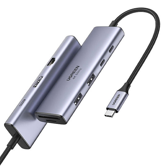 Ugreen CM498 USB-C Docking Station με HDMI 4K PD Ethernet Γκρι