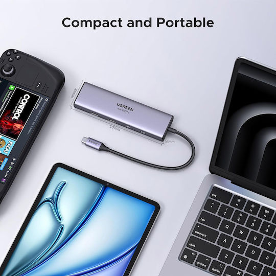 Ugreen CM498 USB-C Docking Station με HDMI 4K PD Ethernet Γκρι