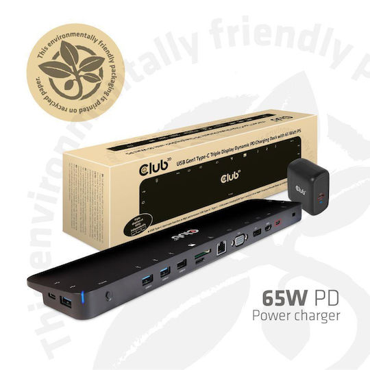 Club3D USB-C Docking Station με HDMI/DisplayPort 4K PD Ethernet και συνδεση 3 Οθονών Μαύρο (CSV-1564)