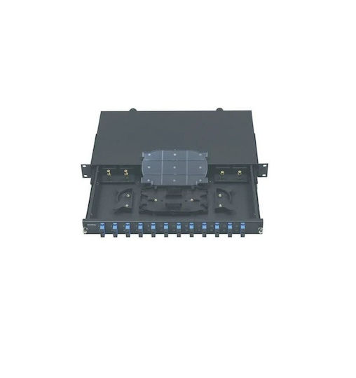 Central Οπτικό Patch Panel για Rack 1U 19" 24 Θυρών με 12 Duplex Adaptors SC Μαύρο