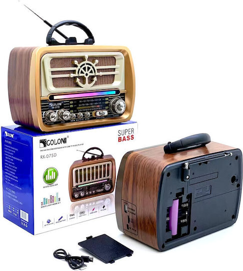 RX-077D Retro Φορητό Ραδιόφωνο Επαναφορτιζόμενο με Bluetooth και USB Χρυσό