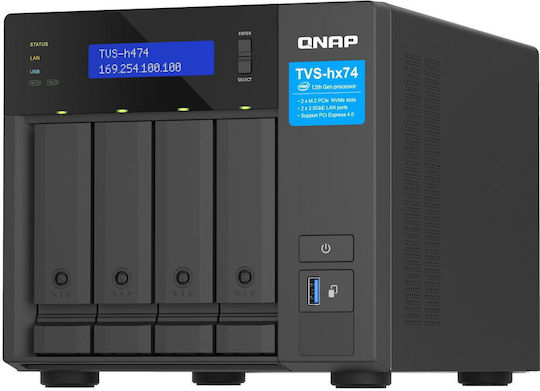 QNap TVS-h474 NAS Tower με 4 θέσεις για HDD/M.2/SSD και 2 θύρες Ethernet
