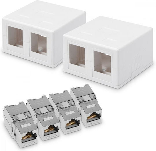Set 2 Double Shielded Rj45 Network Sockets 2 Cat 6a Connectors Kwmobile White Plastic 50454.02.02