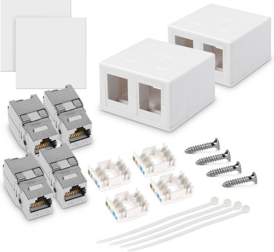 Set 2 Double Shielded Rj45 Network Sockets 2 Cat 6a Connectors Kwmobile White Plastic 50454.02.02