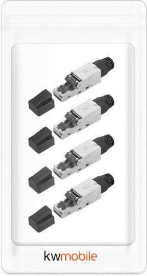 Set 4 Conectori RJ-45 Cat6a Ecranate pentru Cabluri Ethernet Cat6a Kwmobile Argintii Negri Metal 52520.04