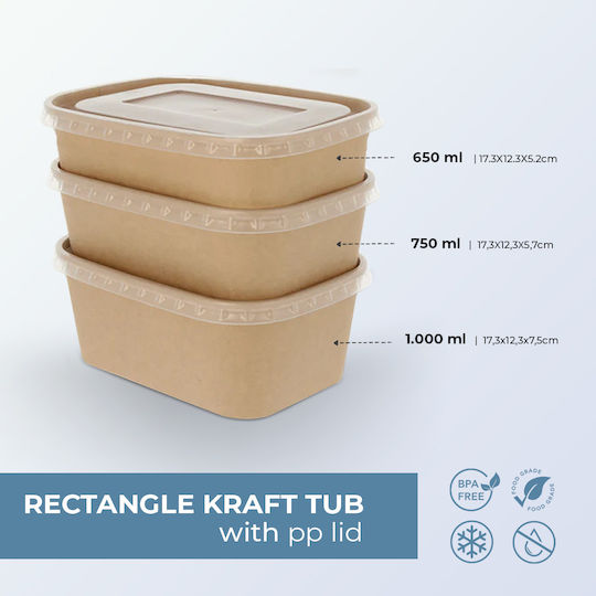 Kraft Lebensmittelbehälter Parallelogramm 650ml 50Stück