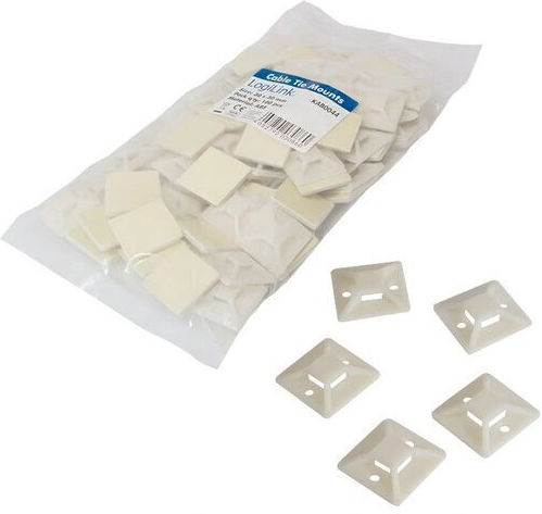 Logilink Cable Holder Support Set 100 Pcs 28 Mm X 28 Mm Self-adhesive Abs Cable Entry 11 Mm X 4.5 Mm Cream "kab0044"