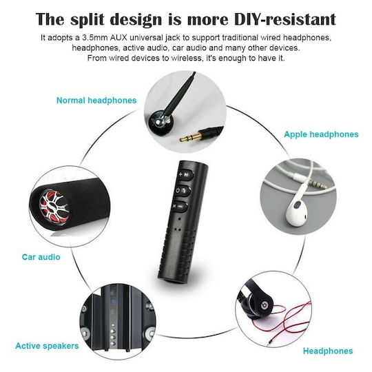 Receptor Audio Bluetooth Conexiune USB Încărcare Control Volum Apel Pornit Oprit Jack de 3,5 mm Negru