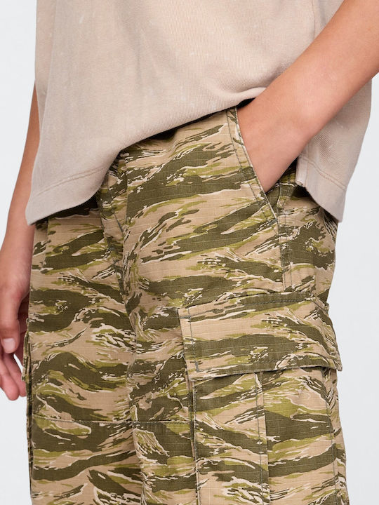 Kinder-Shorts/Bermudas Stoff Khaki, Green Camo