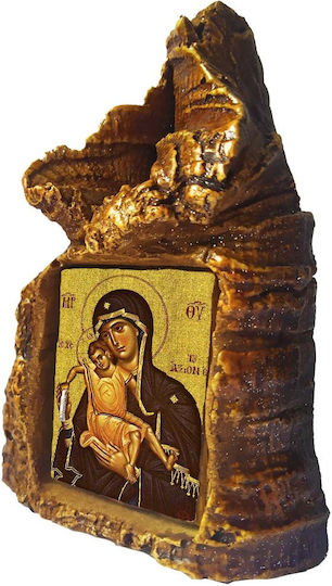 Saint Icon of Panagia Axion Esti – Tabletop Heart-Shaped Stone 14cm Polyart