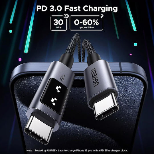 Ugreen LED USB 2.0 Cable USB-C Male - USB-C 100W PD Black 3m 35513