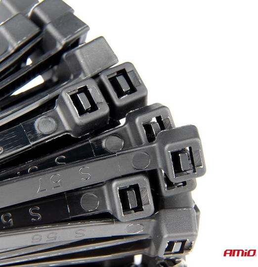 AMiO Plastic Cable Ties 200mmx2.5mm in Black Colour 100pcs 02152
