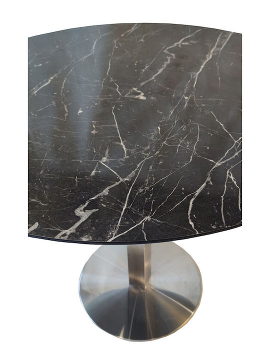 Трапезна Маса Кръгла Inox База Marbel 0.8up MDF В Цвят Черен Гранит Φ80x75см
