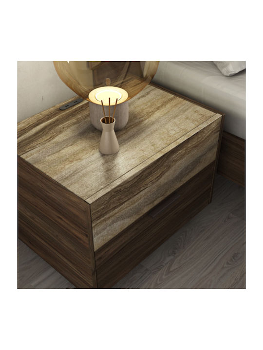 Bedside Table Sicilia Letto Embossed Melamine Colour Tobacco Walnut M19.1 Width 50cm Height 48cm Depth 43cm