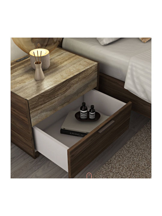Bedside Table Sicilia Letto Embossed Melamine Colour Tobacco Walnut M19.1 Width 50cm Height 48cm Depth 43cm
