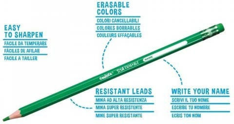 Carioca Tita Erasable Colored Pencil Set with Eraser Package of 1 packages