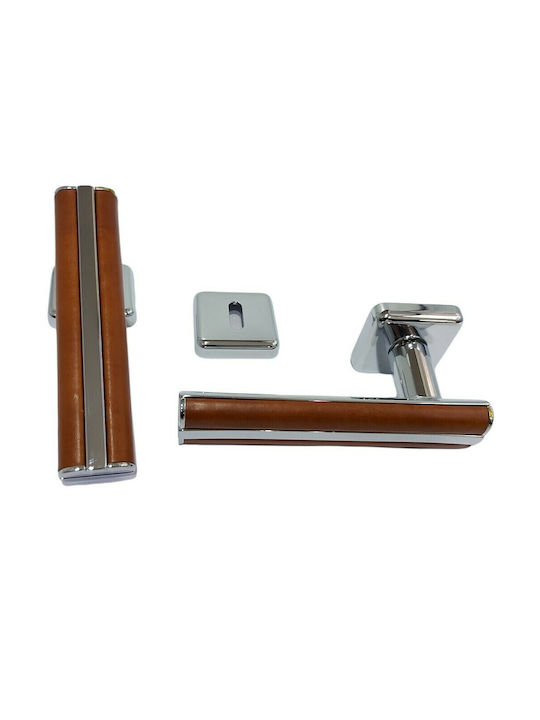 Leather Pair of Door Handles Obispa 4090-ino1 Chrome Glossy Leather