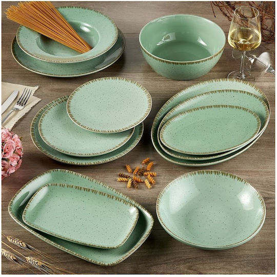 Dot Plate Pasta made of Porcelain Green with Diameter 27cm