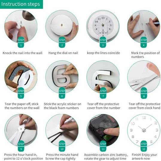 Acrylic Sticker Wall Clock Small Diy Silver Spot