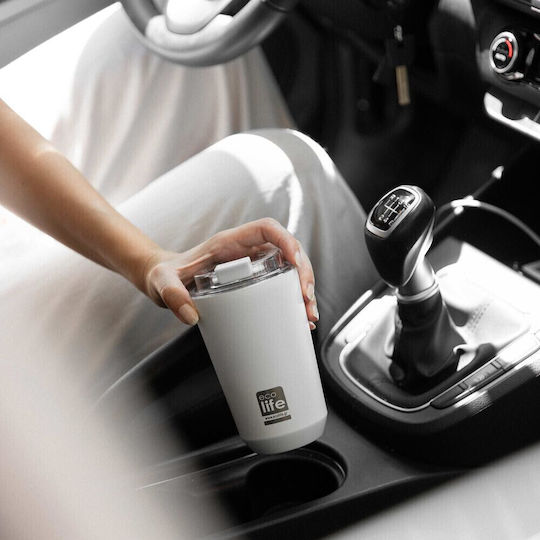 Ecolife Coffee Cup Glass Thermos Stainless Steel BPA Free 360ml White