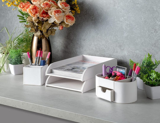 Organizator De Birou Din Piele Alb 25x17.5cm 1 Bucată