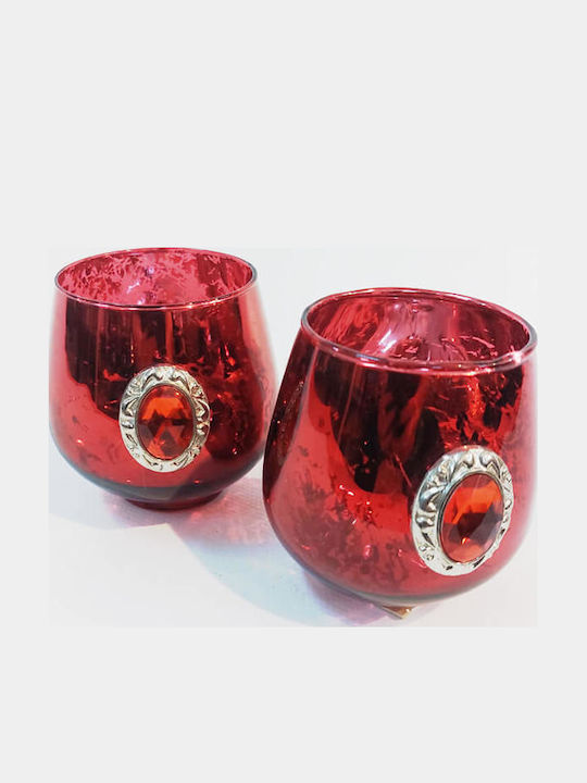 Set of 2 Glass Candle Holders for Tealights Red 0-18-672 Each 9x9cm