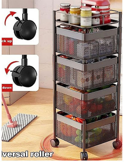 Next Metallic Kitchen Trolley 4 Tiers Black 27x27x78.5cm