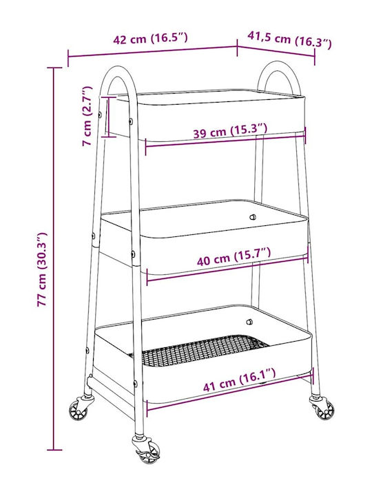 vidaXL Metallic Kitchen Trolley 3 Tiers Blue 42x41.5x77cm