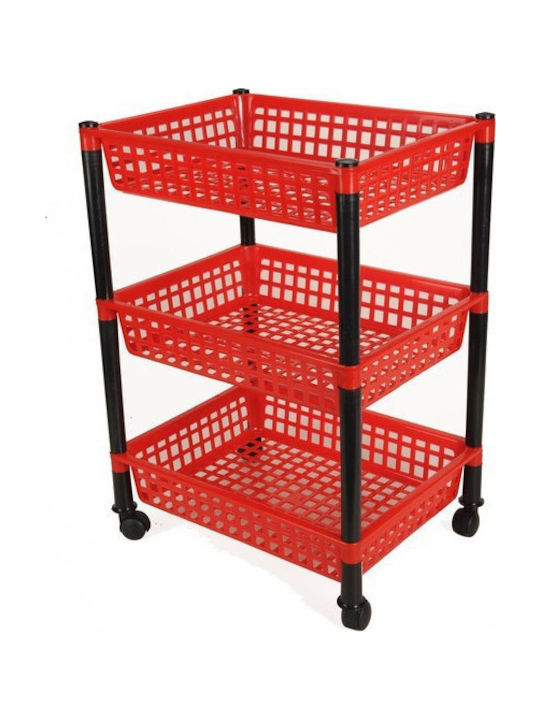 Plastic Kitchen Trolley 3 Tiers Red 30x39x62cm