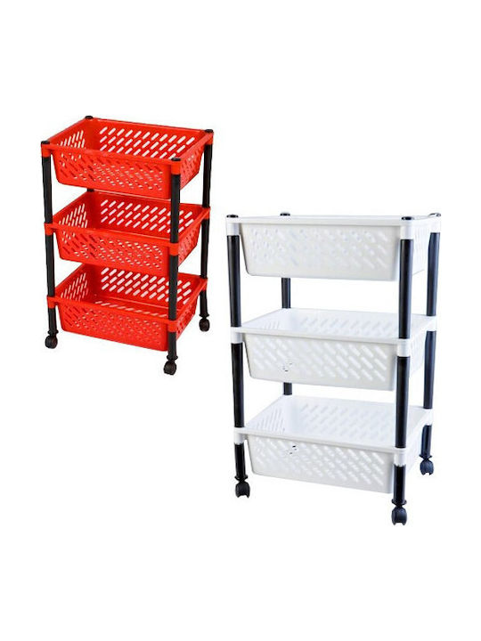 Plastic Kitchen Trolley 3 Tiers Red 30x39x62cm