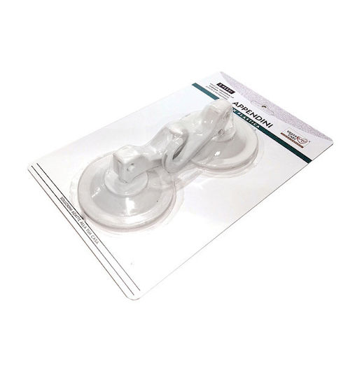 ArteLibre Plastic 2-Hook Kitchen Hanger with Suction Cup White 2pcs 06510198