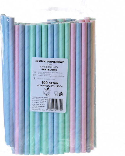 Pastell-Papierstrohhalme 20cm Ø8mm 100 Stück Tamipol