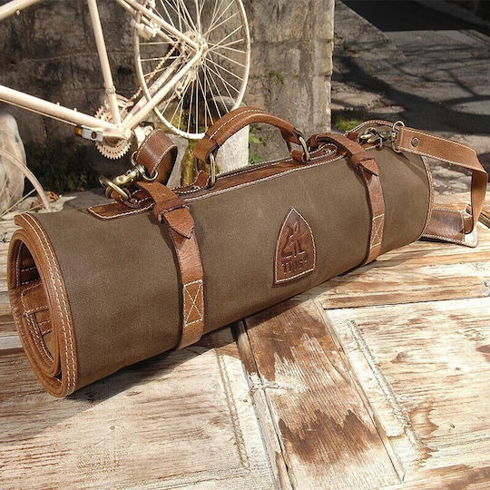 Chef Knife Bag 100% Leather Brown Canvas Olive Dimensions 74x54.5cm