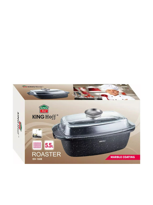 KING Hoff Oală Dreptunghiulară din Aluminiu cu Capac de Sticlă 32cm 1buc