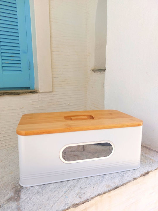 Marva Window Bread Box with Lid Metallic White 33x18x12cm