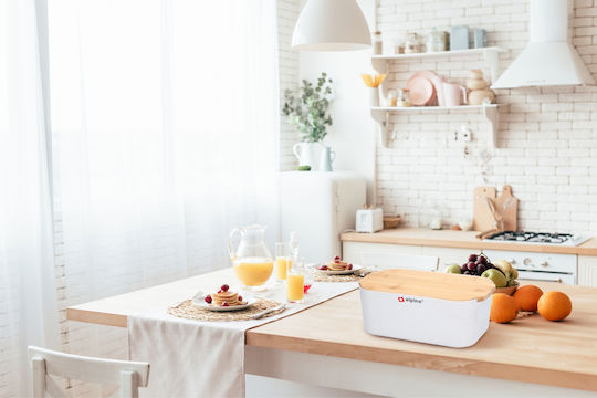 Alpina Appliances Ψωμιέρα με Καπάκι Πλαστική σε Λευκό Χρώμα 33x12x18.5cm