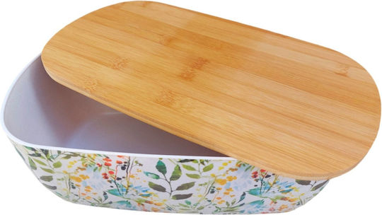 Flowers Bread Box with Lid made of Bamboo Multicolour 35x18x14cm