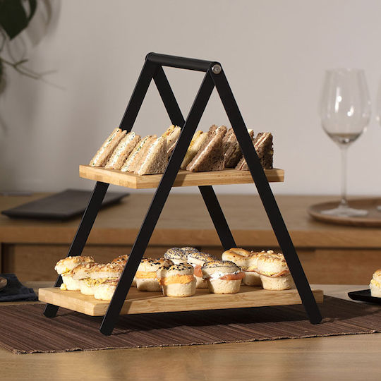 Atmosphera Marva Wooden Tiered Appetizer Stand 2 Tiers Brown P15.6xL23xH29cm