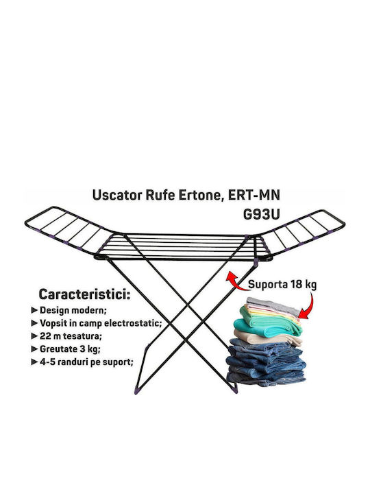 Ertone Uscătoare Rufe Pliere Pardoseală Metalică cu Lungimea Suportului de Uscare a Hainelor 22m