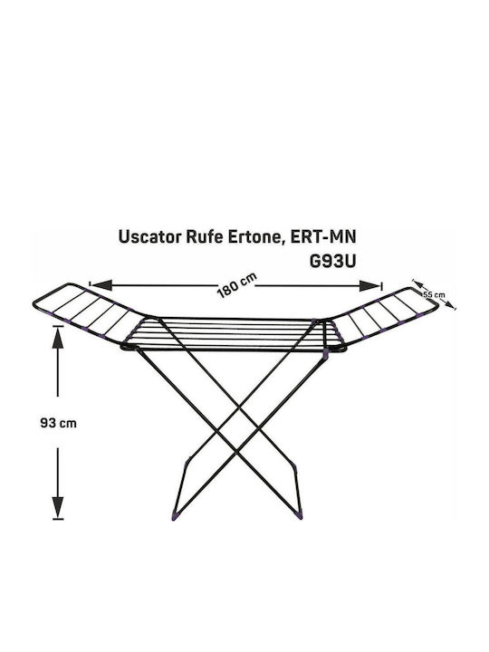 Ertone Uscătoare Rufe Pliere Pardoseală Metalică cu Lungimea Suportului de Uscare a Hainelor 22m