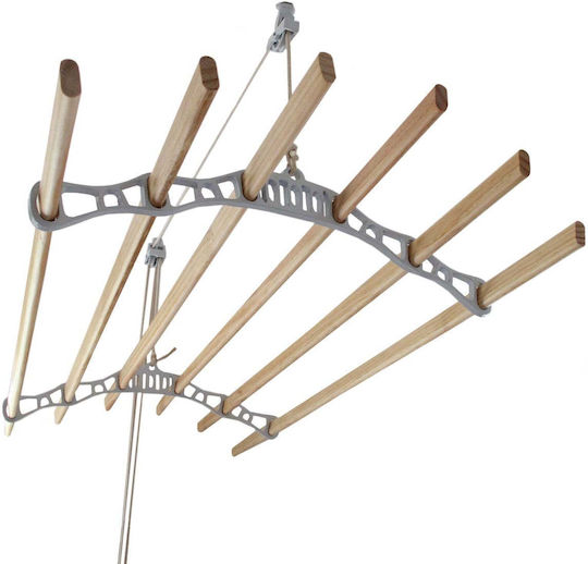 Wall Clothes Drying Rack Wooden with Hanging Length 2m