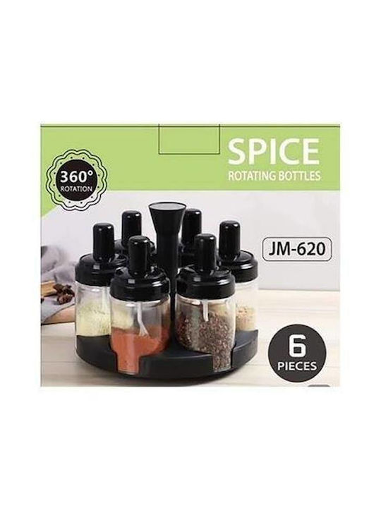 Factory Plastic Tabletop Rotating Spice Rack Black 6pcs